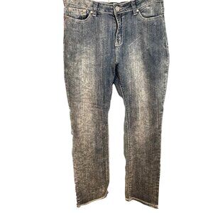 Nurture Womens Distressed Denim Jeans Subtle Leaf Print Raw Hem Size 14